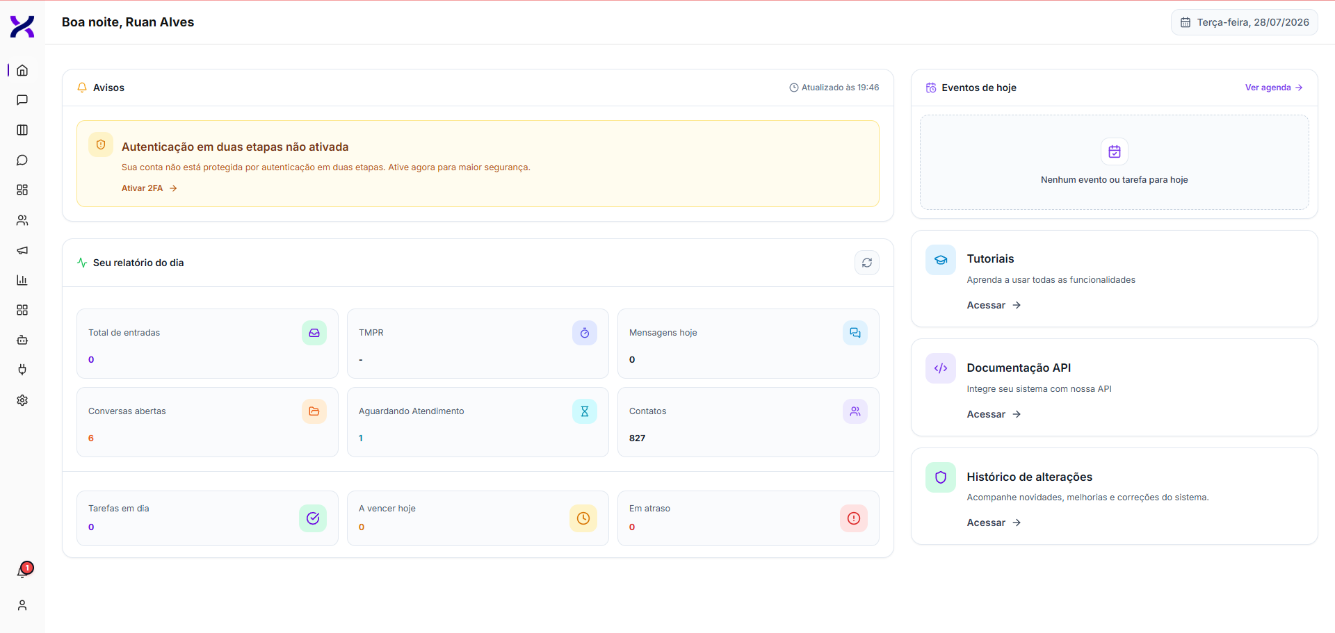 Dashboard real da Waxis com visão da operação